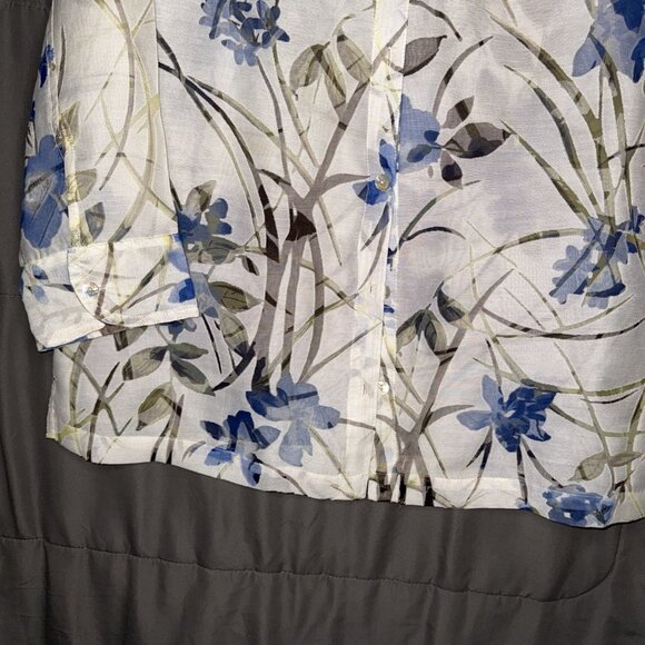 Notations Blouse Size MEDIUM Button Up Floral Linen Blend 3/4  Sleeve Sheer - Picture 3 of 11